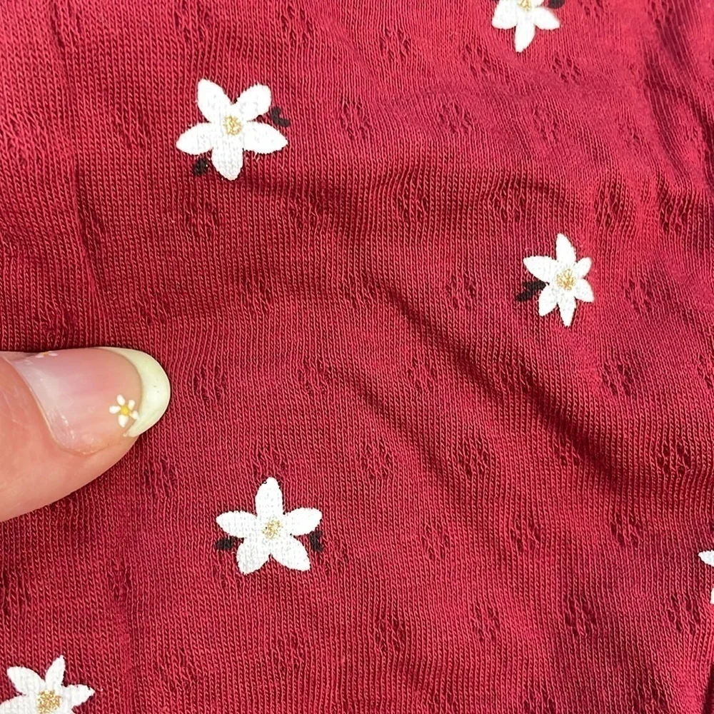 NWT Firsts by Petit Lem Newborn Baby Poinsettia Print Burgundy Pointelle Sleeper